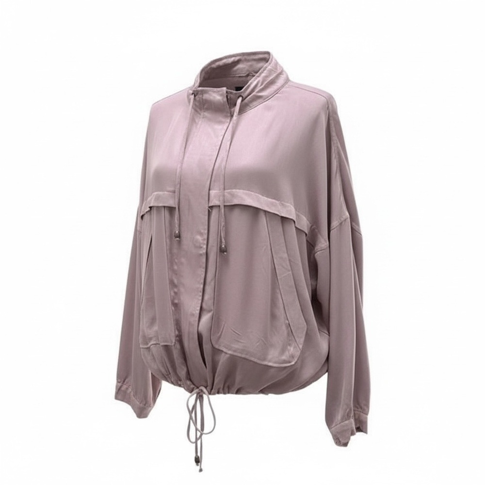 THREAD & SUPPLY Womens Bomber Jacket L Beige Tan Powder Pink Oversized Fall